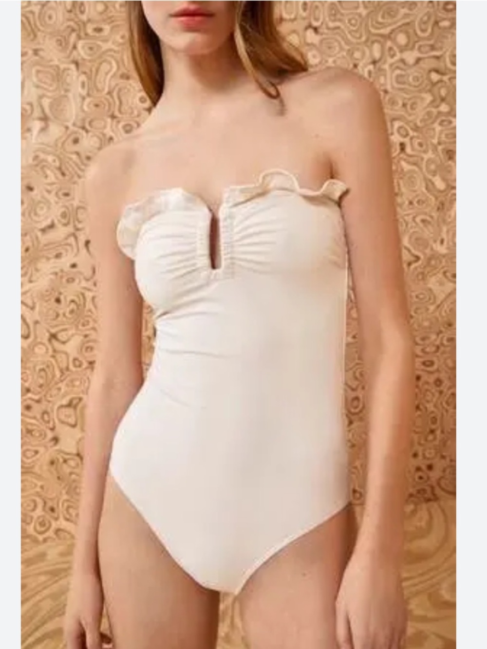 Ulla Johnson Cream Strapless Ruffle One-Piece Bathing Suit - Picture 2 of 10